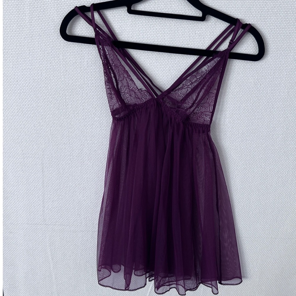 Victorias Secret Plum Purple Lace Mesh Strappy Babydoll Chemise 390794-BPU Small